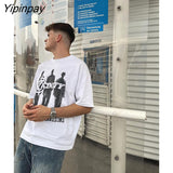 Yipinpay Men's T-Shirt Oversized Hip Hop Cotton Short Sleeve Print Graphic Korean Fashion Tops Aesthetic Harajuku Y2k Streetwear Clothing