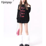 Yipinpay 2023 Winter Oversize Long Sleeve Women Sweater Streetwear O Neck Letter Print Knit Ladies Pullover Female Clothing Tops