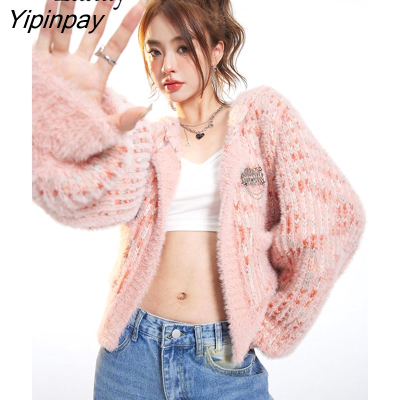 Yipinpay 2023 Winter Casual Long Sleeve Women Short Sweater Korean Style Zipper Up Ladies Knit Cardigan Coat Female Clothing Tops