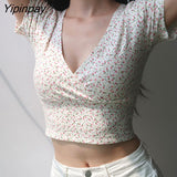 Yipinpay 2000s Floral Printing Milk Maid Tops Y2K Aesthetics Cute U-neck Straped Backless Cami Top Summer 2023 Vintage
