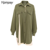 Yipinpay 2023 Spring New Full Sleeve Women Long Shirt Streetwear Patchwork Button Up Loose Woman Tunic Blouse Female Clothing Tops