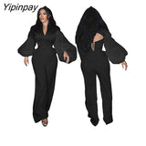 Yipinpay Women's Elegant Gauze Lantern Sleeve Bandage Tops Pants Two Piece Set 2023 Lady Fashion Backless Blouse Wide Leg Trousers Suits