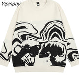 Yipinpay Men Sweater Skull Oversize Long Sleeve Tops Gothic Y2K Streetwear Winter Pullovers Knit Vintage Jumper Fashion Harajuku Clothing