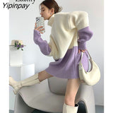 Yipinpay 2023 Winter Korea Style Long Sleeve Turtleneck Sweater Women Casual Loose Patchwork Warm Knit Pullover Female Clothing
