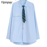 Yipinpay 2023 Spring Japan Style Tie Button Up Solid Shirt Blouse Women JK Long Sleeve Loose Ladies Shirts Oversize Streetwear Top