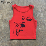 Yipinpay Summer Print Personality Bright Color Sleeveless Y2k Clothes Vintage Sleeveless Tank Top Aesthetic Harajuku Streetwear Slim