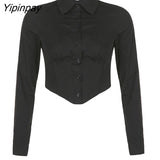 Yipinpay Sexy Long Sleeve White ZA Shirt Women Button Up Y2K Crop Tops Street Style 2023 Summer Party Y2K Female Clothing Blouse