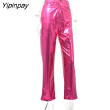 Yipinpay Bright Color Women Button Pants High Waist Straight Trousers Female 2023 Spring Sexy Casual Loose Lady Pant Streetwear