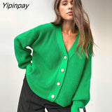 Yipinpay Knit Sweater Women Button Up Cardigan Long Sleeve Knitted Ribbed Tops Streetwear Autumn 2023 Winter Baggy Sweaters Coats