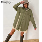 Yipinpay 2023 Spring New Full Sleeve Women Long Shirt Streetwear Patchwork Button Up Loose Woman Tunic Blouse Female Clothing Tops