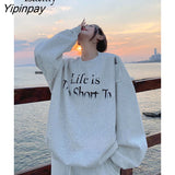 Yipinpay 2023 Winter Korean Style Oversieze Letter Print Thick Sweatshirt Women Minimalist Long Sleeve Hoodies Female Top Clothing
