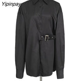 Yipinpay Spring Korea style Oversize Women Tunic Shirt Turn-Down Collar Full Sleeve Solid Long Ladies Shirts Chic Button Female Tops