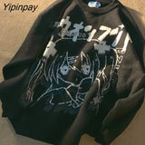 Yipinpay Women's Sweater Oversize Y2k Tops Long Sleeve Jumper Autumn Anime Pullover Goth Streetwear Knitted Coat Vintage Korean Clothing