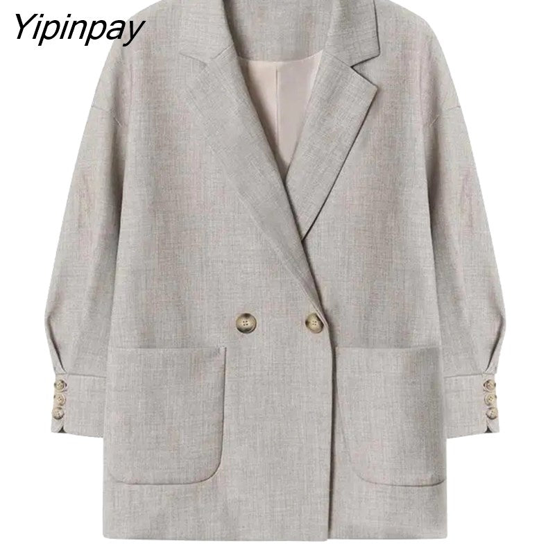Yipinpay 2023 Autumn Korean Style Long Sleeve Blazer Women Minimalist Style Loose Ladies Suit Blazers Female Clothing Coat Jacket