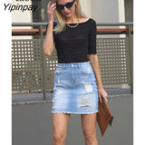 Yipinpay Distressed Ripped Sexy Denim Mini Skirts Women 2023 Summer Streetwear White High Waisted Hole Skinny Short Jean Skirts