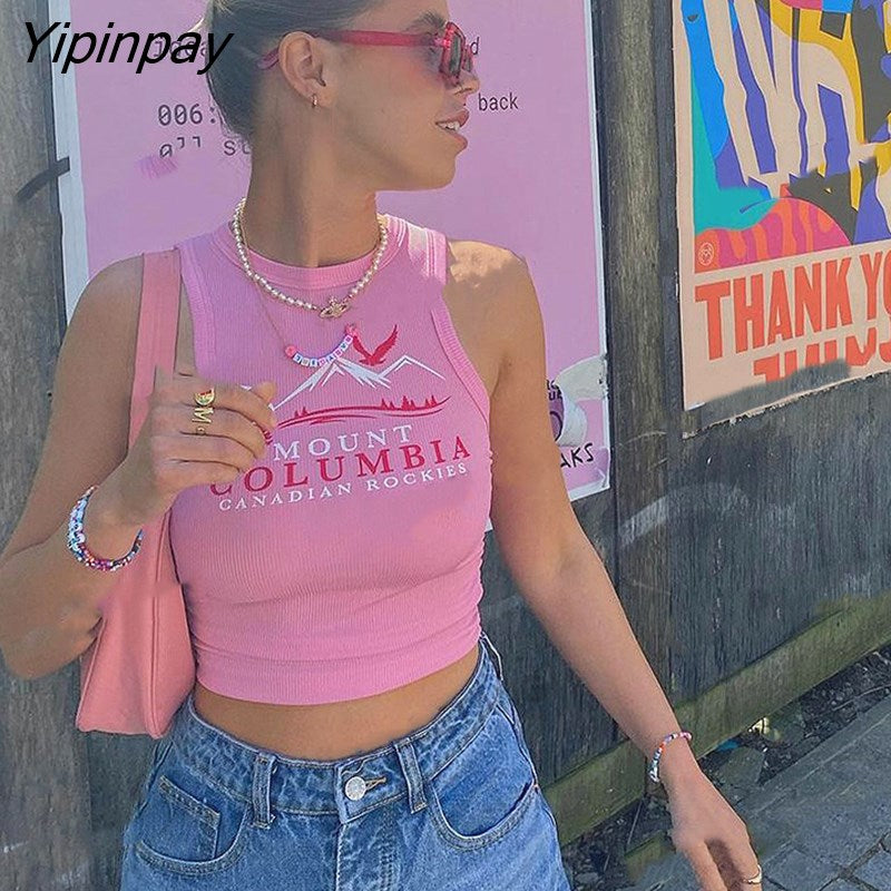 Yipinpay Tank Top Women Pink 2023 Summer Casual Fitness Short Vest Candy Colors Y2K Sexy Knitted Off Shoulder Sexy Crop Top Women