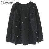 Yipinpay 2023 Winter Long Sleeve Kint Sweater Women Streetwear Sequined Tassel O Neck Thick Ladies Pullover Autumn Female Clothing