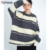 Yipinpay 2023 Winter Minimalist Striped O Neck Loose Women Sweater Korea Style Oversize Long Sleeve Pullover Female Loose Clothing