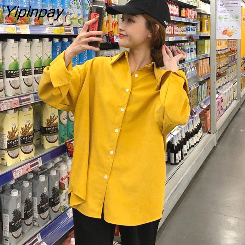 Yipinpay 2023 Autumn Korean style Long Sleeve Thick White Shirt Women Casual Button Up Solid Ladies Tunic Blouse Winter Clothing