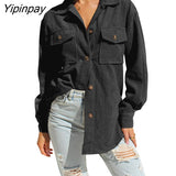 Yipinpay 2023 Winter New In Corduroy Full Sleeve Long Shirt Women Casual Thick Loose Button Up Woman Blouse Warm Clothing Coat Top