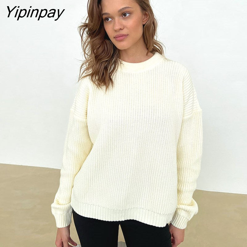 Yipinpay Knit Baggy Sweater Women Pullover Female Jumper Long Sleeve Loose Knitted Tops O Neck Streetwear Autumn Winter Sweaters