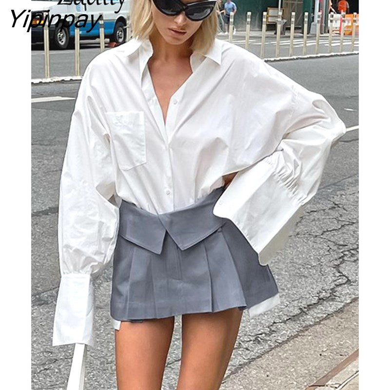 Yipinpay 2023 Spring Minimalist Long Sleeve Women White Cotton Shirt Korea Style Button Up Loose Woman Blouse Work Female Clothing