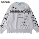 Yipinpay Women Sweater Frayed Oversize Pullover Long Sleeve Jumper Streetwear Korean Fashion Goth Knit Y2k Aesthetic Tops Winter Clothes 319-2