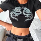 Yipinpay tops women's Short T-shirt ulzzang Harajuku vintage Chinese dragon print Tshirt summer new Short dropshipping women