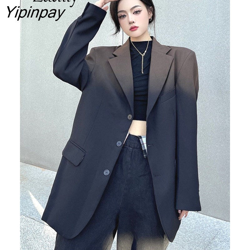 Yipinpay 2023 Spring New In Gradient Loose Women Blazer Streetwear Oversize Long Sleeve BF Ladies Suit Winter Female Blazers