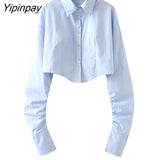 Yipinpay 2023 Spring Korean Style Long Sleeve White Shirt Women Sexy Button Ladies Crop Tops Blouse Street New In Female Clothing