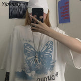 Yipinpay tops Streetwear Print Vintage butterfly dropshipping Korean Black Large Size Harajuku Short Sleeve women T-Shirts