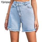 Yipinpay Tassel Ripped Straight Jean Short Women High Waist Bottoms Streetwear With Pockets Distressed Sexy Hole Denim Shorts