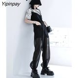 Yipinpay 2023 Summer Street Style Patchwrok Transparent Pants Women Y2K Hip Hop Gauze Hight Waist Black Ladies Harem Pants