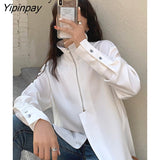 Yipinpay 2023 Autumn Street Style Long Sleeve White Chiffon Shirt Women Zipper Loose Ladies Blouse Casual Female Clothing Tops