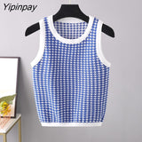 Yipinpay Print Knitted Vest Women Crop Top Sexy Mujer Streetwear Summer 2023 New Knitwears Sleeveless O Neck Short Tank Tops