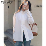 Yipinpay 2023 Autumn Street Style Long Sleeve White Chiffon Shirt Women Zipper Loose Ladies Blouse Casual Female Clothing Tops