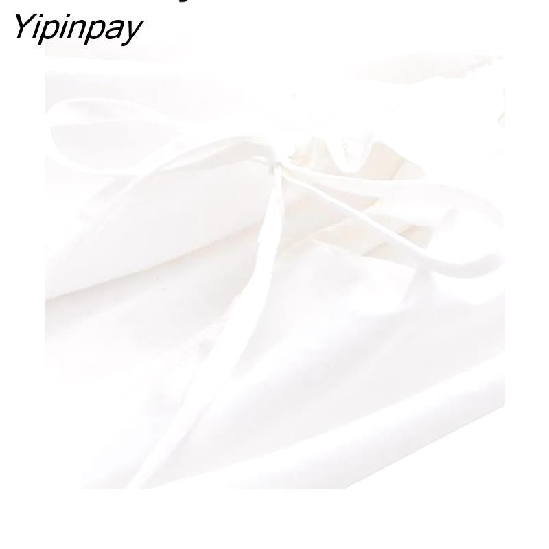 Yipinpay 2023 Spring Office Lady Long Sleeve Lacing Folds White Shirt Blouse Women Elegant Button Up Work Female Shirts Clothes