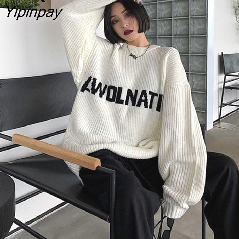 Yipinpay Loose Letter embroidery Women Sweaters Korea Oversize Knit Woman Sweater 2023 Winter Fashion Female Pullover Clothing