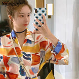 Yipinpay Spring Casual Graffiti Print Oversize Women's Tunic Shirt Blouse Long Sleeve Ladies Tops Plus Size Button Up Female Tops