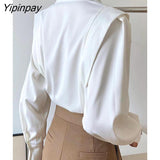 Yipinpay 2023 Summer Elegant Long Sleeve Solid Work Shirt Women Office Lady Button Up White Shirt Blouse Casual Female Clothes