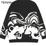 Yipinpay Men Sweater Skull Oversize Long Sleeve Tops Gothic Y2K Streetwear Winter Pullovers Knit Vintage Jumper Fashion Harajuku Clothing