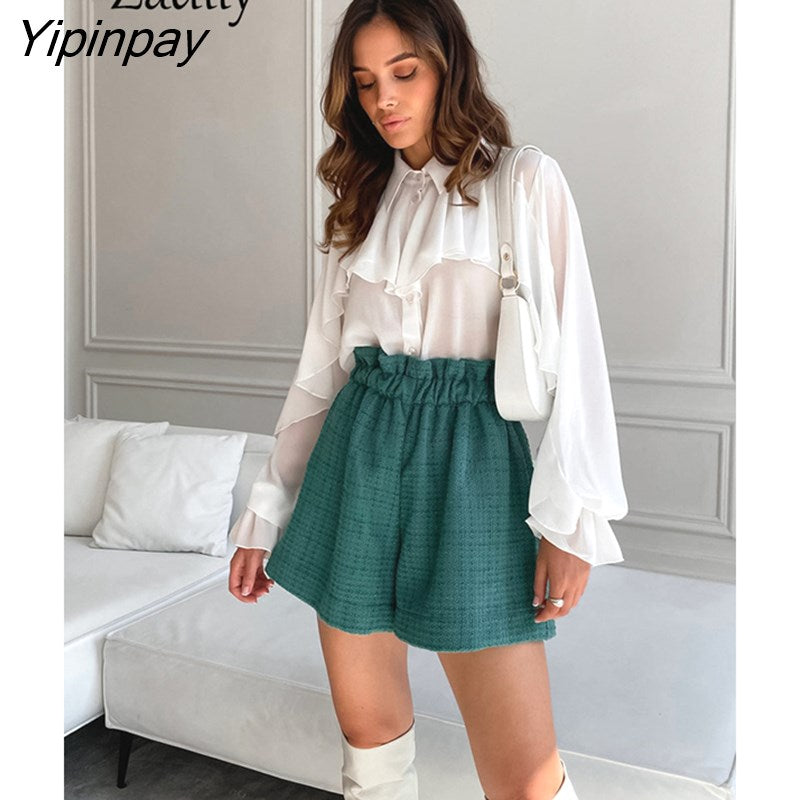Yipinpay 2023 Spring New Elegant Long Sleeve Women White Shirt Office Lady Button Up Loose Ruffles Woman Blouse Work Clothing Top