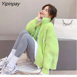 Yipinpay Autumn Y2K Knit Button Women's Sweater Street Style Long Sleeve Zipper Loose Cardigan Coat 2023 Winter Outerwear Clothing