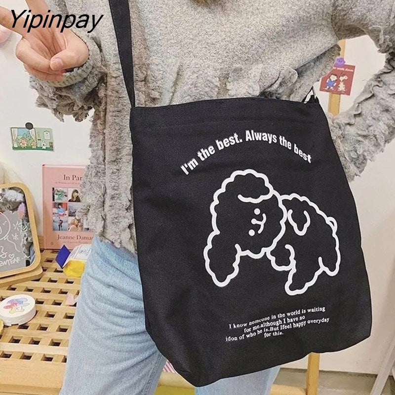Yipinpay Women's Bag Shopper Anime Handbags Adjustable Zipper Print Harajuku Kawaii Aesthetic Canvas Large Capacity Tote Bags Shoulder