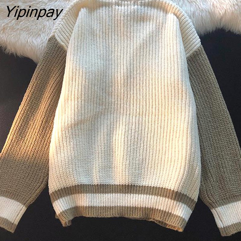 Yipinpay For Women's Sweater Oversize Cropped Coat Y2k Long Sleeve Tops Bear Knitted Korean Fashion Female Coat Winter Clothes