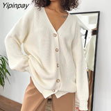 Yipinpay Knit Sweater Women Button Up Cardigan Long Sleeve Knitted Ribbed Tops Streetwear Autumn 2023 Winter Baggy Sweaters Coats