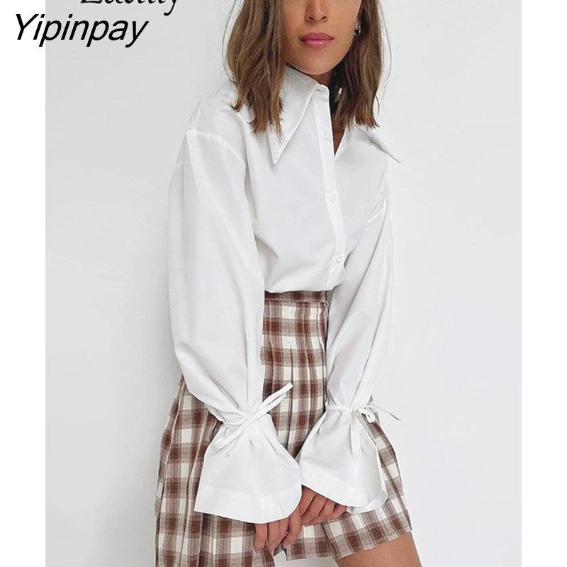 Yipinpay 2023 Spring Office Lady Long Sleeve Women White Basic Shirt Korea Style Button Women Tunic Blouse Work Female Clothing