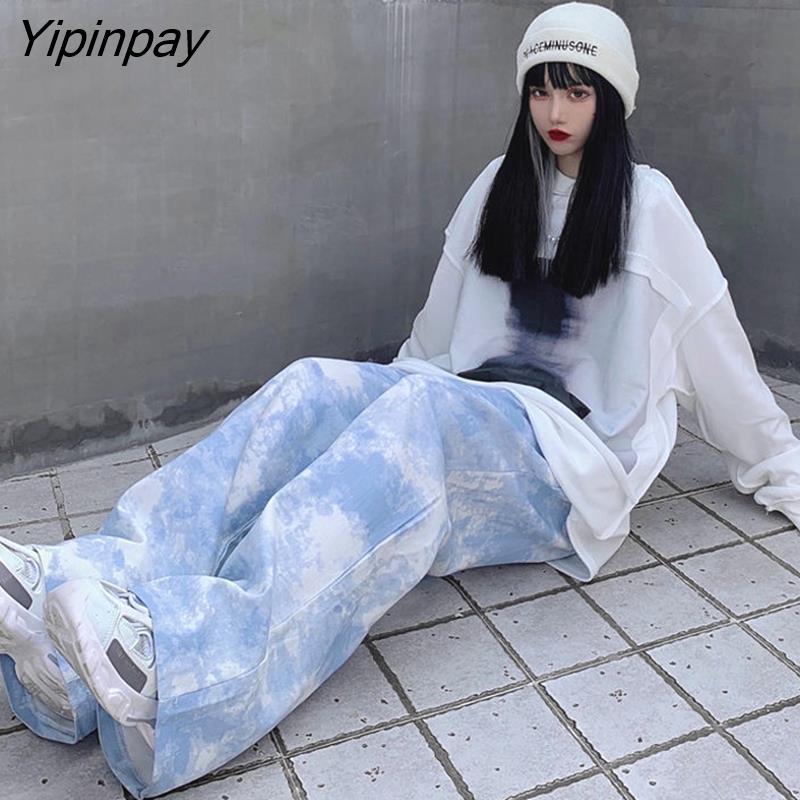 Yipinpay Street Sytle Loose Tie Dye Print Women Long pants Y2K Elastic Waist Wide Leg Pant 2023 Summer Harajuku Female Trousers
