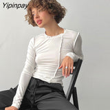 Yipinpay Solid Stripe Slim Basic Shirt Casual Women O Neck Long Sleeve Bottom Tees Spring Female Chic Street Skinny Blouse 2023