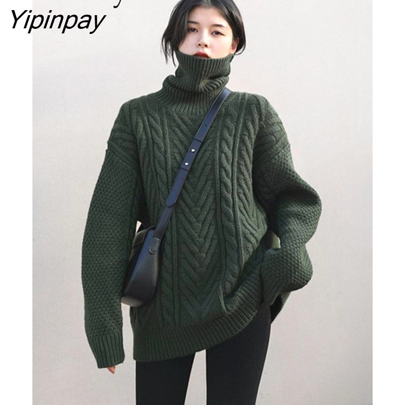 Yipinpay 2023 Winter Minimalist Long Sleeve Turtleneck Women Sweater Korean Style Solid Ladies Knit Pullover Female Loose Clothing